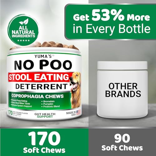 Image of YUMA'S No Poo Chews for Dogs - 170 Treats - Coprophagia & Stool Eating Deterrent for Dogs - Stop Eating Poop for Canine - Probiotics & Digestive Enzymes Supplement - Gut Health - Made in USA