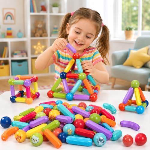 Image of Chanak 36 PCS Magnetic Sticks Building Blocks for Kids & Toddlers - Magnet Stick with Balls, Educational STEM Learning Safe Magnet Stick Construction - Montessori Magnetic Toy for Boys & Girls Age 3+