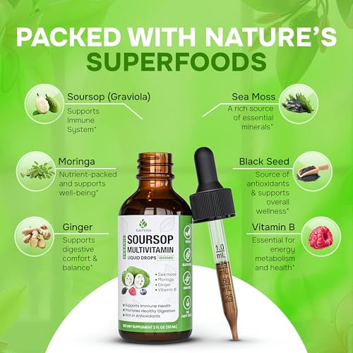 Raitera Soursop Graviola Multivitamin Liquid Drops 1800mg, Organic Soursop Bitters Liquid, Antioxidant Blend with Sea Moss, Vitamin B6, C, D3, Pure Leaf Extract - Image 3