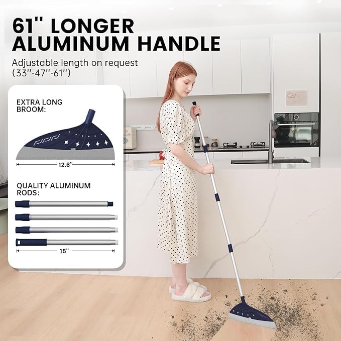 Image of Magic Air Broom, Household Magic Silicone Broom Sweeper, Adjustable Air Broom with Extra-Long Stainless Steel Handle, Multifunction Fixed Squeegee for Floor, Glass, and Tile (Blue)
