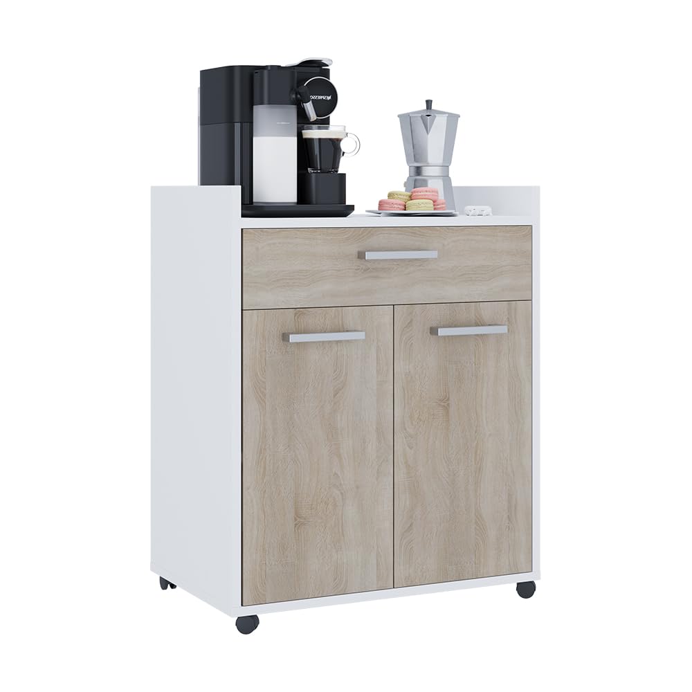 Vicco Rollcontainer Ansel, Weiß/Sonoma, 60 x 40 cm mit Schubladen, auf Rollen fahrbar für Flexible Nutzung im Arbeitsbereich