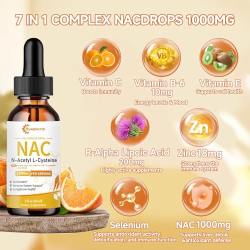 Image of Liquid NAC Drops 1000 MG, NAC Supplement N-Acetyl Cysteine with R-Alpha Lipoic Acid,NAC for Kids & Adults, Immune & Antioxidant Support, Liver & Lung Health, Orange Flavor, 0 Sugar, 2FL OZ