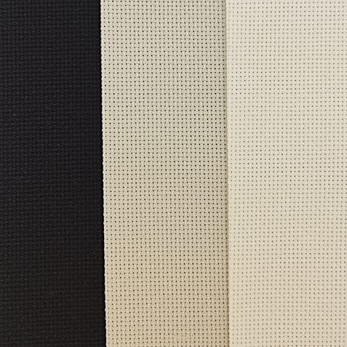 Image of KCS 3 pc of 12 inch x 18 inch 18CT Counted Cotton Aida Cloth Cross Stitch Fabric (Antique White+Pearl Grey+Black)