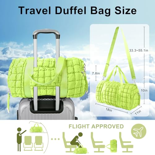 Image of Quilted Travel Duffle Bag Gym Bag for Women,Large Puffer Duffle Weekender Bag with Compartment,Workout Overnight Carry on Organizer Bag Duffle Bag for Airplane Travel(Green)