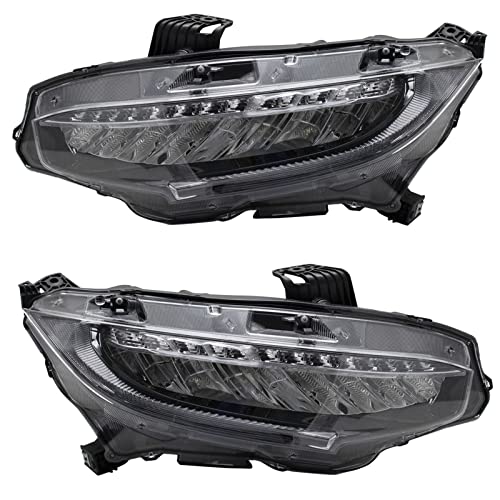Image of TRQ 2 Piece Headlight Assembly Set LED Driver & Passenger Side Compatible with Honda Civic 2016-2021 With LED Head Light HO2502176 HO2503176 33100TBAA11 33150TBAA11