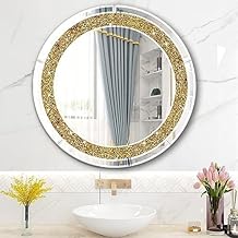 Alfa Design Crystal Unframed Round Mirror 24 Inch | Wall Mounted Bathroom Vanity Mirror with Diamond Crush Frame | Elegant Decorative Designer Mirrors for Living Room & Bedroom Decor (Gold)