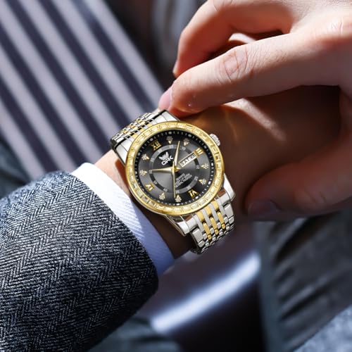 Image of OPK Watches for Men Diamond Roman Analog Mens Watches Waterproof Large Stainless Steel Men Wrist Watch Business Father Gift Watch Blue