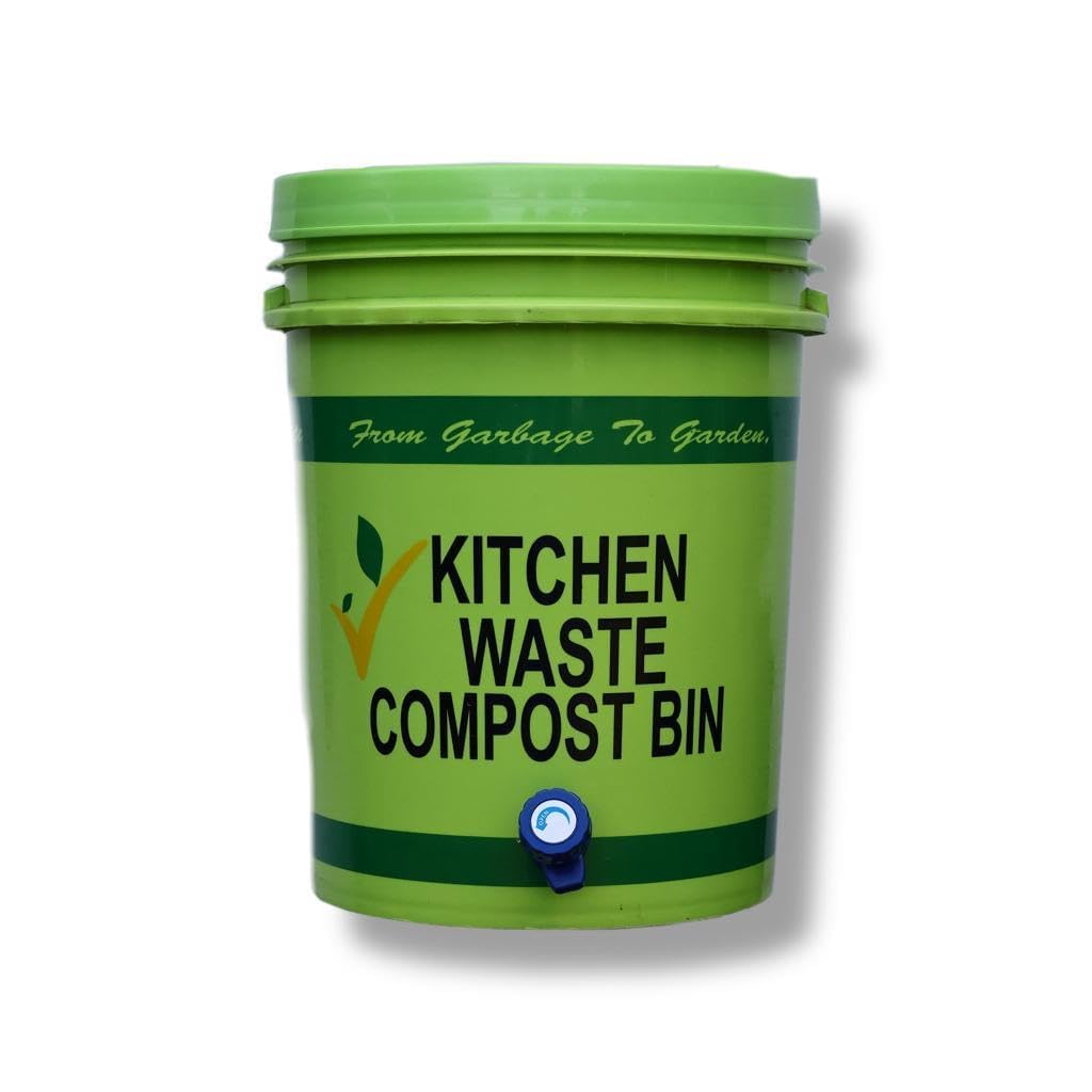 1 Bin Bucket 22 LTR with 1 Burn Powder Bottle || Indoor Compost bin for Converting All Kinds of Kitchen Food Waste into Fertilizer || Compost Bins for Home Gardening (Smell-Free)