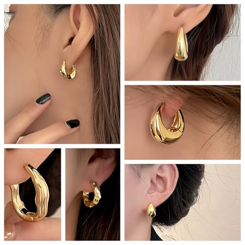 6 Pairs Gold Hoop Earrings Set for Women, 14K Gold Plated Huggie Chunky Earring Variety Pack, Hypoallergenic Thick Jewelry Gift3