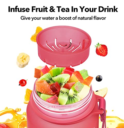 Image of 32oz Motivational Water Bottle with Time Marker & Fruit Strainer, Leak-proof BPA Free Non-Toxic 1l Bottle with Carrying Strap, Perfect for Fitness, Gym and Outdoor Sports (Ombre: Dark Rainbow)