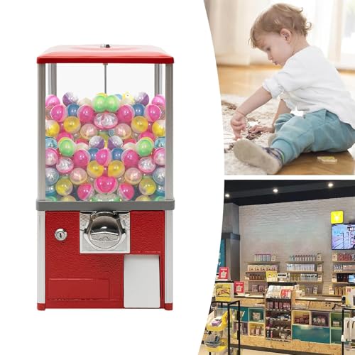JJENXYYDS Small Vending Machine,Vintage Candy Gumball Machine,Round Capsules Gumballs Bouncy Balls,Gashapon Machine for Game Stores,Coin Operated Gumball Bank,Red