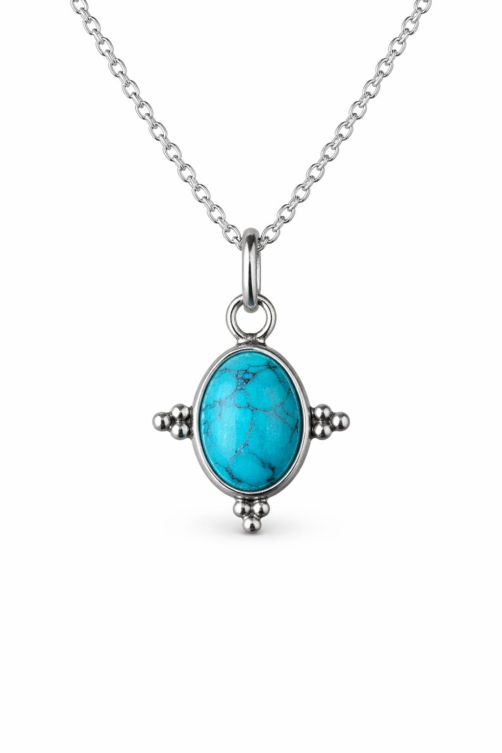 925 Hallmarked Sterling Silver Gemstone Pendant for Women | Natural Oval Garnet Turquoise Labradorite Stone | Beaded Design Handmade Pendant Necklace | Skin-Friendly Jewellery | Chain Not Included-image-24