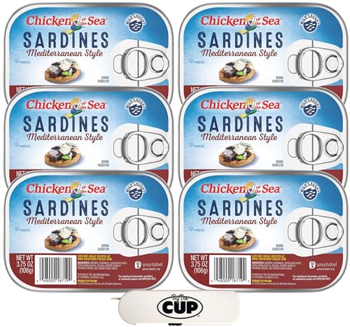 Chicken of the Sea Sardines, Mediterranean Style, 3.75 oz (Pack of 6) with By The Cup Toothpicks