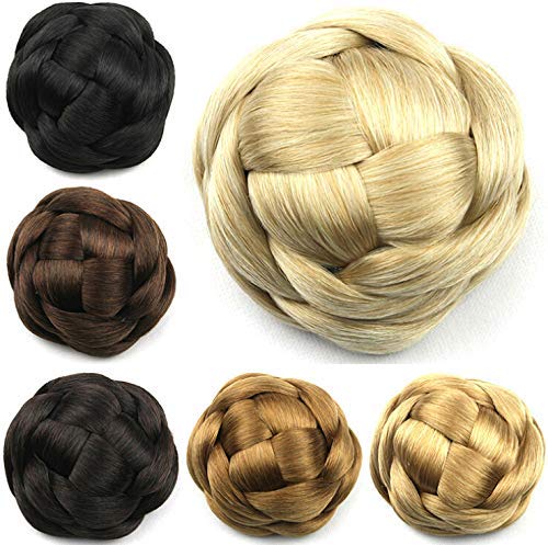 Large Size Scrunchie Synthetic Hair Chignon Bun Donut Straight Updo Braided Hairpieces Clip in Hair Bun Wedding Extensions for Afro Black Women (#2005 Light Ash Brown)