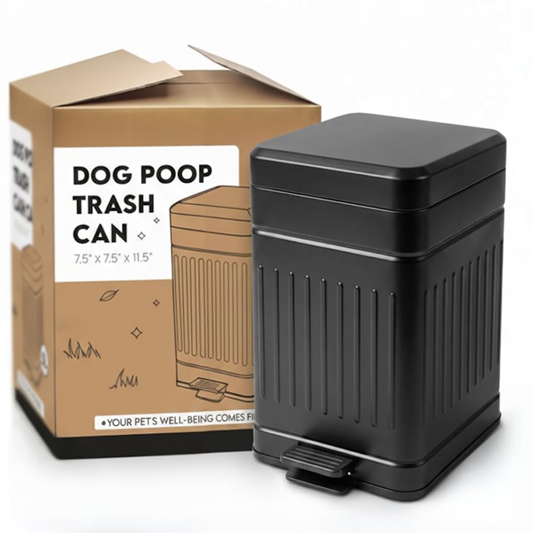 Stainless Steel Dog Poop Trash Can for Outside - Small Outdoor Trash Can with Lid - Dog Waste Trash Can - Cat Litter Genie - Dog Poop Odor Eliminator Outdoor - Includes 3 Odor Filters