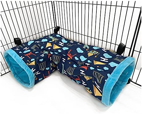 Ferret Cage Accessories Tunnel Tube Corner Hide Fleece Hideaway Bed Hammock Bed for Guinea Pig (Green) (Blue)