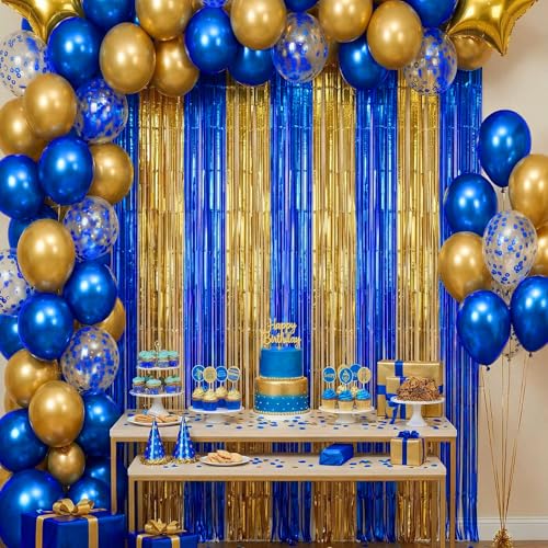 Zhanmai 4 cortinas metálicas azul y oro 1x2.5 m miniatura 4