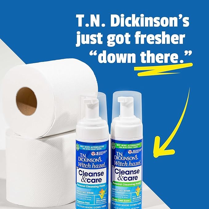 tn dickinson39s witch hazel cleanse and care personal cleansing foam shower fresh scent 5 fl oz  toilet paper foam spray  wet wipe alternative  gentle septic-safe formula