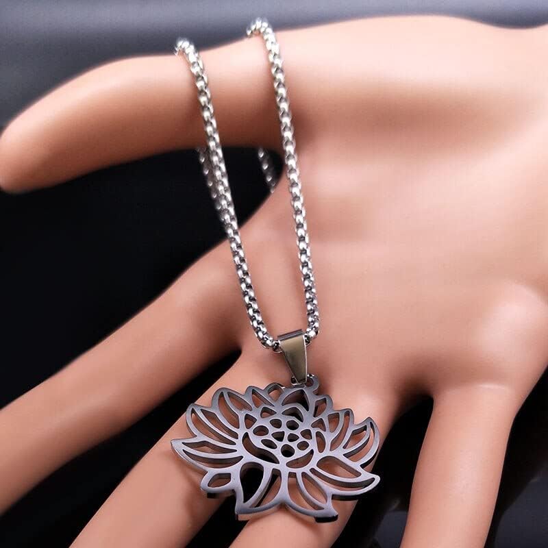 Miniatura 2 de 2024 Yoga Lotus Stainless Steel Statement Necklace Women Silver Color Necklaces Pendants Jewelry Bisuteria