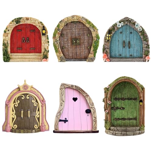 KxrTpx Fairy Doors for Garden Set of 6 Enchanting Fairy Garden Accessories Magical Garden Fairy Ornaments for Outdoor Fairy Gardens