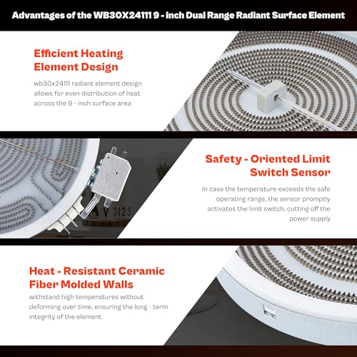 JB860SJ2SS WB30X24111 Range Element 9-in fit for GE Range Stove Dual Radiant Surface Element 4465256 AP5989975 JB750DJ1WW JB755DJ1WW JS760SL1SS JD630DF7WW JB860FJ5DS JB755SJ3SS LUXRILIX