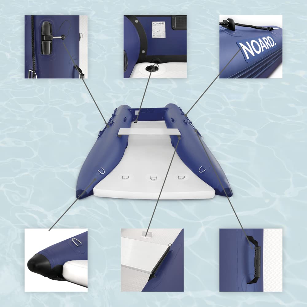 NOARD Schlauchboot | 300-430cm Länge | Blau/Grau | Aufblasbarer Boden für optimale Stabilität | Leicht & Einfach zu transportieren | Ideal für 2-7 Personen | Komplettset inkl. Zubehör