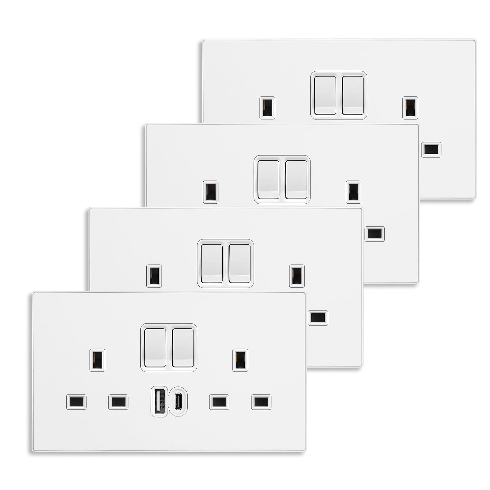 CNBINGO Black Double Socket with USB C and A,Aluminium Panel Wall Outlets