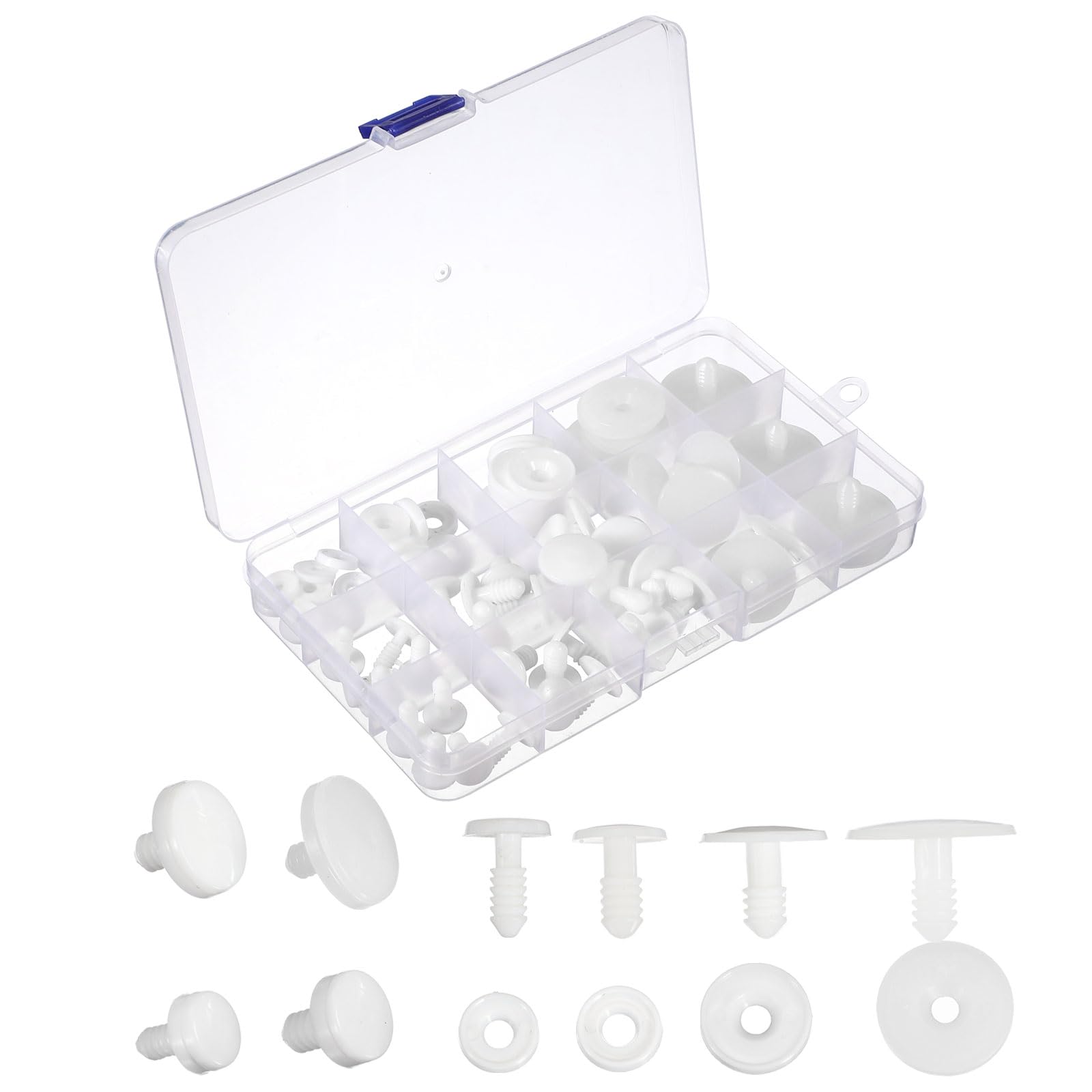 sourcing map 45Set 12/15/20/25mm 1/2, 9/16, 13/16, 1 Inch Doll Joints, Plastic Removable Animal Joints Connector Engage Bolt Doll Making Supplies for Bear Limbs Head Joint DIY, White