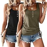 Womens Tank Tops, 2 Pack Summer Tank Tops for Women 2024, Sleeveless U Neck Loose Button Casual Henley Tops Shirts