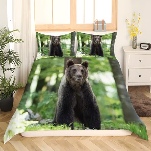 Housse de couette 200x200 microfibre douce parure lit 3 pièces grizzli