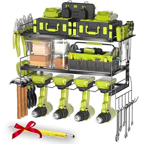 Gifts for Men Dad Husband Him, Power Tool Organizer Wall Mount, 4 Drill Modular Tool Storage Shelf with Hooks, Drill Holder for Garage Organization, Cool Anniversary Birthday Gifts for Men Women Cover
