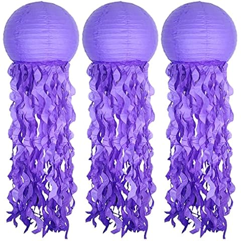 Jellyfish Paper Lantern Hanging Decoration, UNIIDECO Jelly Fish Mermaid Decor for Party, Under The Sea Mermaid Birthday Party Supplies, Ocean Theme Classroom Decorations (Purple) Cover