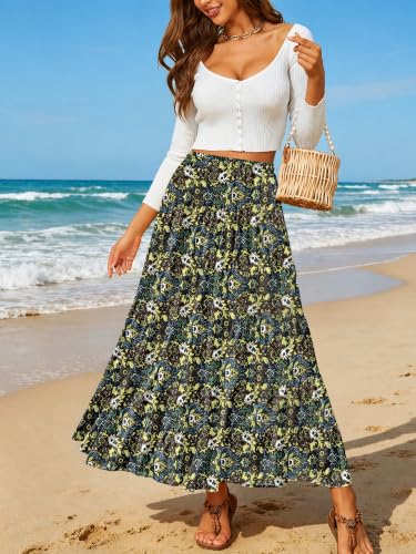 Image of NASHALYLY Women's Chiffon Elastic High Waist Pleated A-Line Maxi Skirts