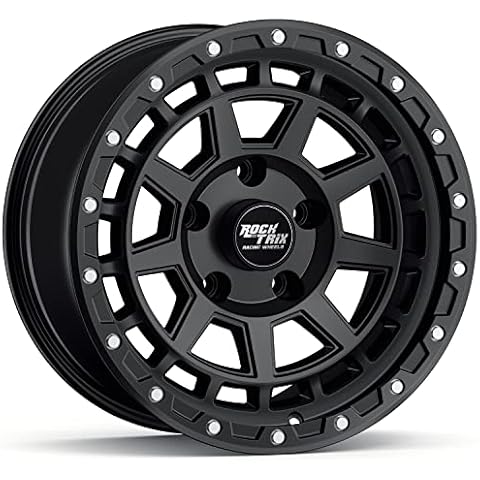 RockTrix RT114 17 inch Wheel Compatible with Jeep Wrangler JK JL 17x9 5x5 Wheels (-12mm Offset, 4.5in Backspace) 5x5 PCD, 71.5mm Bore, Black Wheels, Also fits Gladiator JT Rims Cover