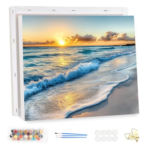 MEIYUDA Pintar por Numeros Adultos con Marco Paisaje, Seaside DIY Pintura por Numeros Kit Manualidades Adultos, Cuadros por Numeros Pigmento Acrílico, Decoración para el Hogar Regalo de pared 40x30cm