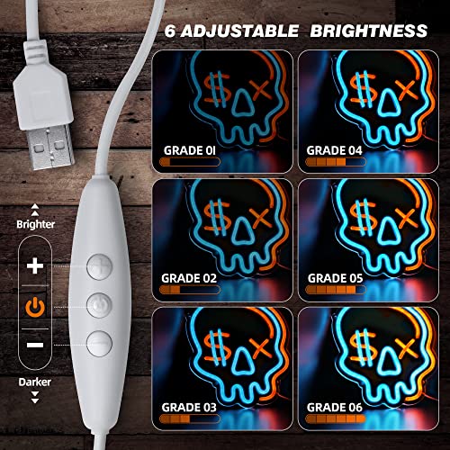 Eufrozy Acrylic Skull Neon Sign, Dimmable Skeleton LED Neon Lights, USB Powered Bedroom Wall Decor Lights with Switch - Image 4