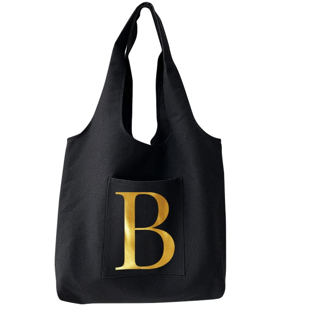 FINDING CASE Reusable Heavy Duty Shopping Medium Tote Bag 100% Cotton Canvas with Strong Matching Handles,Shopping Bags Large Capacity Canvas Tote Bags with Inner Pocket (Gold B)