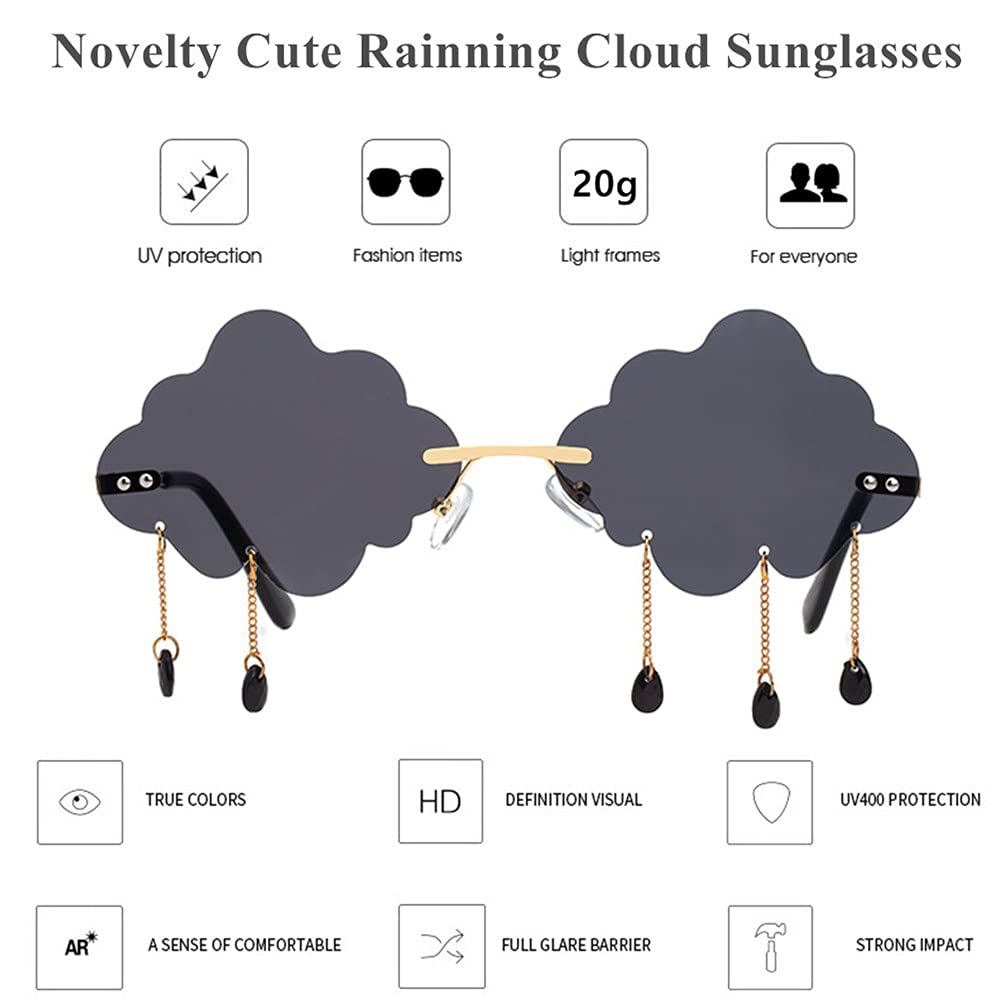 LASPOR Retro Rimless Sunglasses for Women Men Vintage Metal Frameless Cloud Glasses Raining Crystal Pendant UV400 Protection