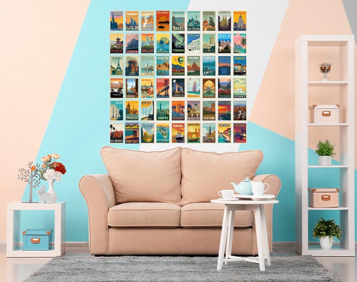 Image of Pack of 54 Vinatage City Wall Collage Kit Posters - 4 x 6 Inches Wall Decor Poster - Wall Art For Bedroom, Living room, Office - 1 Tissue Tape