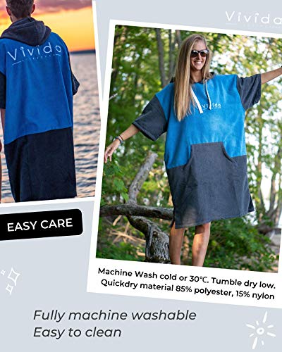 Vivida Lifestyle – Poncho Handtuch/Bade-Umhang, Quickdry Material und leicher Unterarm Zugang, Große Tasche mit Reisverschluss für die Sauna, den Strand, zum Surfen & Schwimmen, Tiefes Blau S/M - Image 4