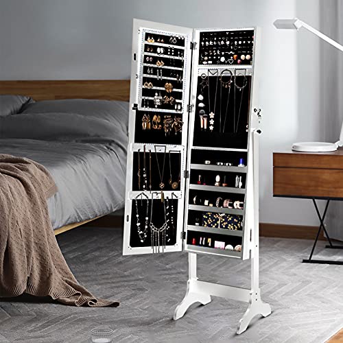 Uten-Lockable-Jewelry-Armoire-Large-Jewelry-Cabinet-with-Standing-Mirror-Jewelry-Holder-Organizer-Storage-4-Angle-Adjustable-White