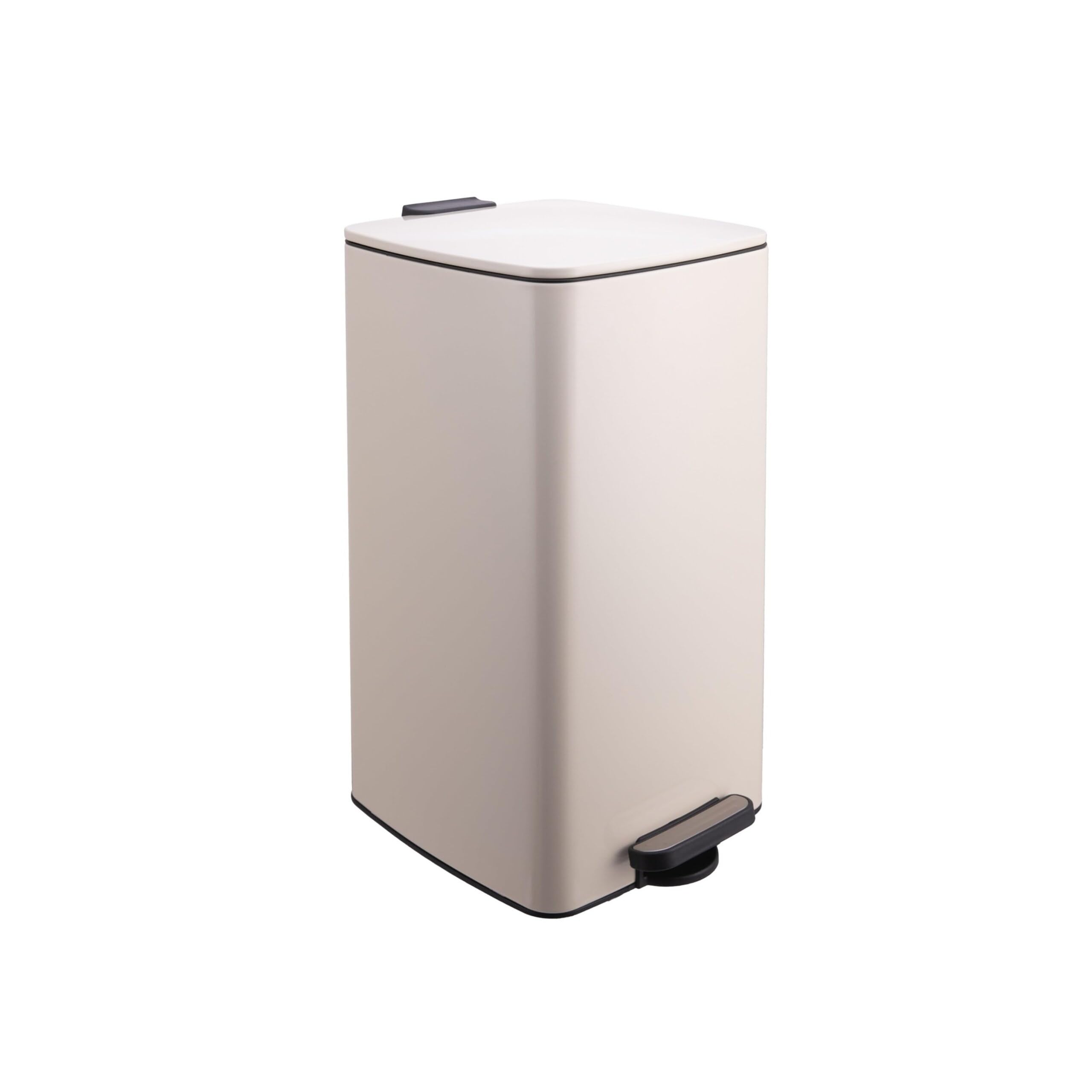 Relaxdays Cubo de Basura de Cocina 30 L, Cierre Suave, Interior extraíble, Metal Mate, Pedal, Beige 53x29x34 cm