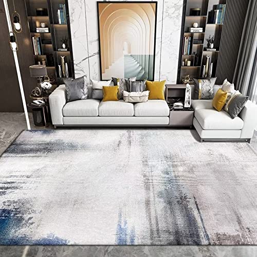 Tapis de salon 200x290cm grand format shaggy dégradé bleu gris