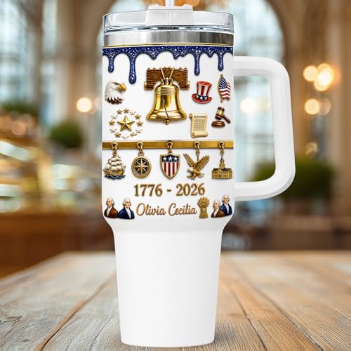 Image of Personalized 250th Anniversary Of America Tumbler - Custom Patriotic USA Flag 1776-2026 Gifts - US Eagle Freedom Cup 40oz A10 - American Independence Celebration Gifts For Men Women