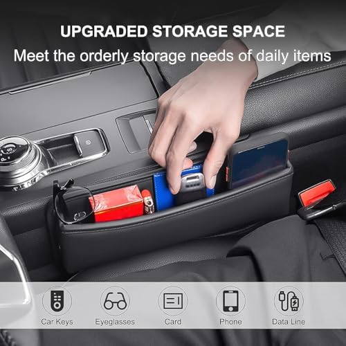 Image of Automaze Car Seat Gap Filler Organizer, Premium Leather Seat Gap Filler for Car Truck SUV, Universal Seat Gap Storage Box, Adjustable Car Seat Storage Box for Phones, Glasses, Wallets, Keys (Black)