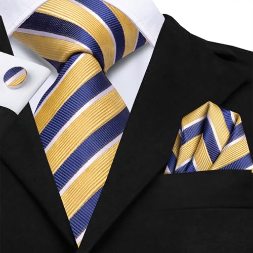 Image of Dubulle Mens Tie and Lapel Pin Paisley Striped Floral Necktie for Men Pocket Square Cufflinks 4PCS Set Wedding Party