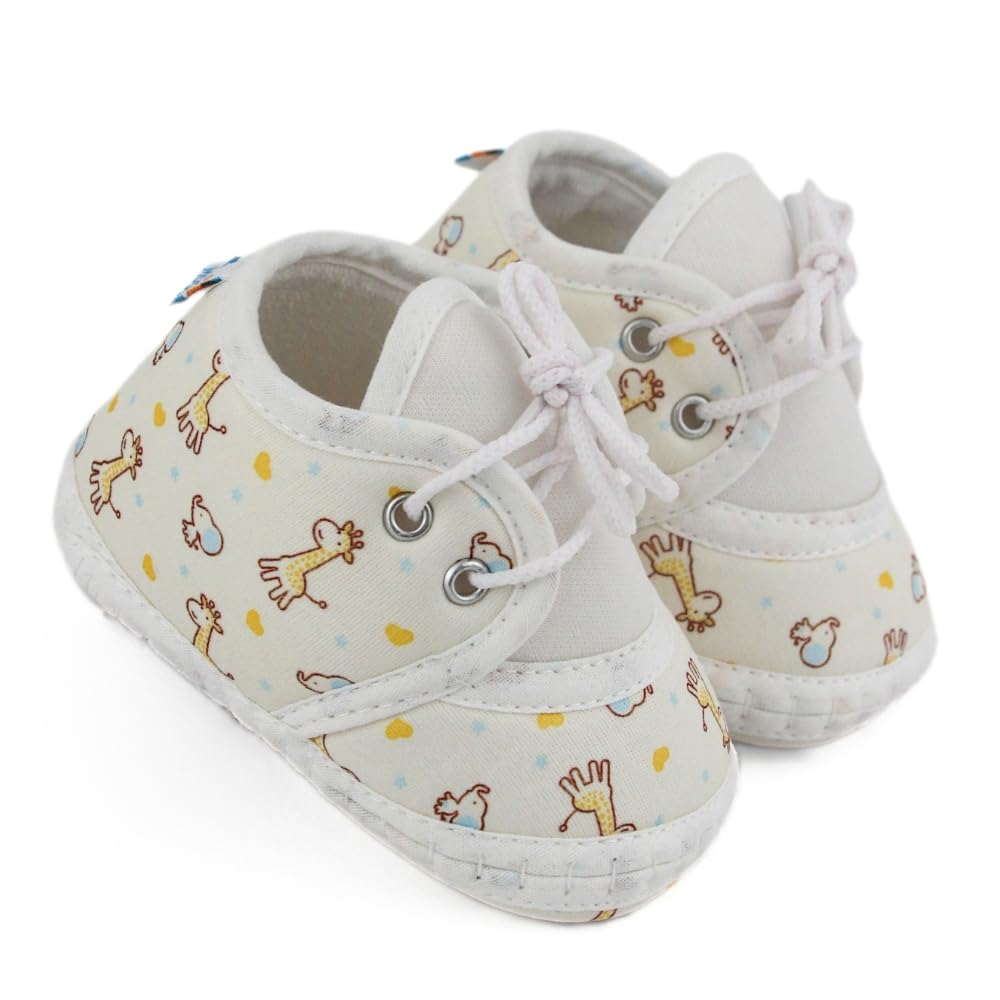 6 To 12 Months Baby Boys & Girls Giraffe Printed Soft Cotton White,Yellow Lace Shoe Booties-BT5576-image-12