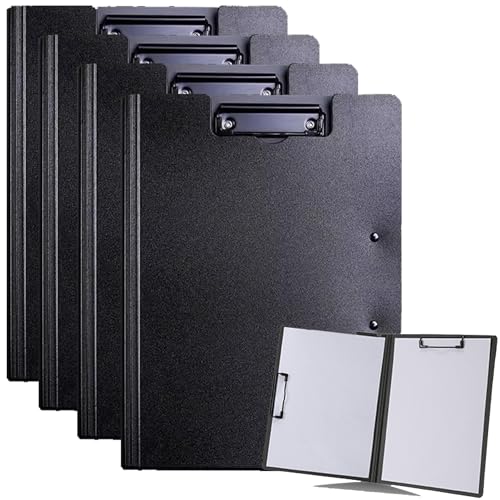 A4 2つ折り クリップボード ブラック 2個入り 薄型 ダブルクリップ バインダー 防水 軽量 おしゃれ 折りたたみ 書類ホルダ (ブラック 4個入り)