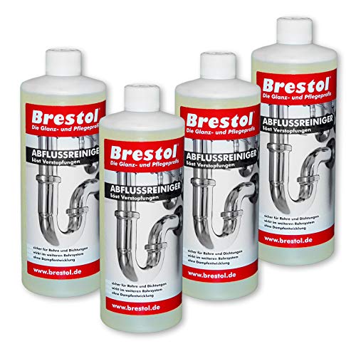Preisvergleich Produktbild Brestol Abflussreiniger 4x 1000 ml - Rohrreiniger flüssiger Abflussreiniger Abflussfrei Haar-weg Siphonreiniger gegen Rohrverstopfung im Rohrsystem schonend für Dichtungen & ohne Dampfentwicklung