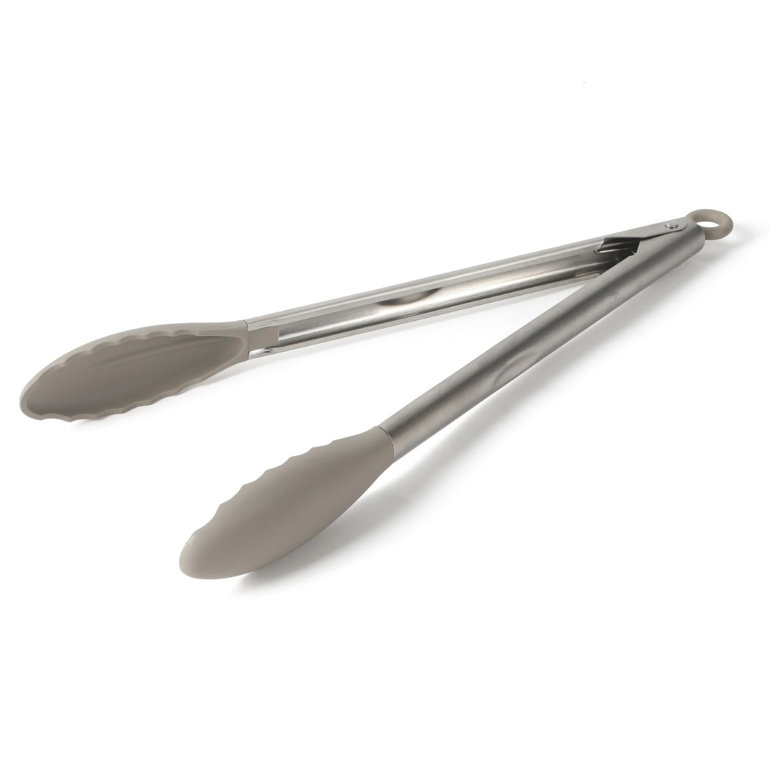 Calphalon Edge Kitchen Tongs, Stainless Steel Locking Tongs with Heat-Resistant Silicone Heads, Nonstick-Safe Cooking Tongs for Grilling, Serving &amp; Food Prep, Taupe